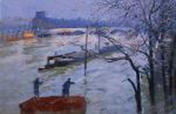 Paris, Les Inondations De 1910 Oil Painting by Elie Anatole Pavil