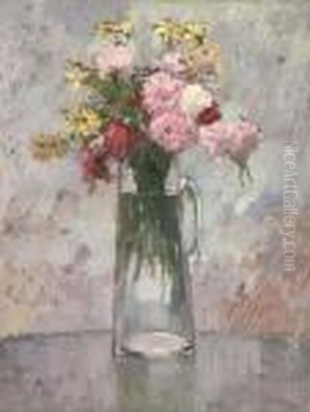 Fleurs Dans Un Pichet De Verre Oil Painting by Elie Anatole Pavil