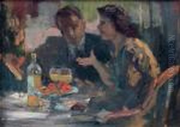 Scene De Cafe Oil Painting by Elie Anatole Pavil