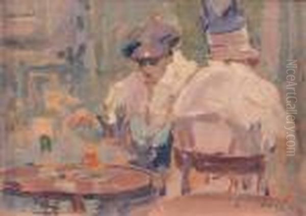 Les Deux Soeurs Au Cafe, Vers 1912 Oil Painting by Elie Anatole Pavil