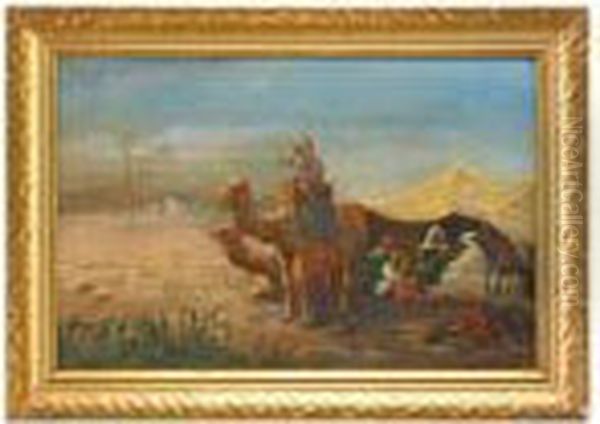 Arabs And Camels Oil Painting by Elie Anatole Pavil