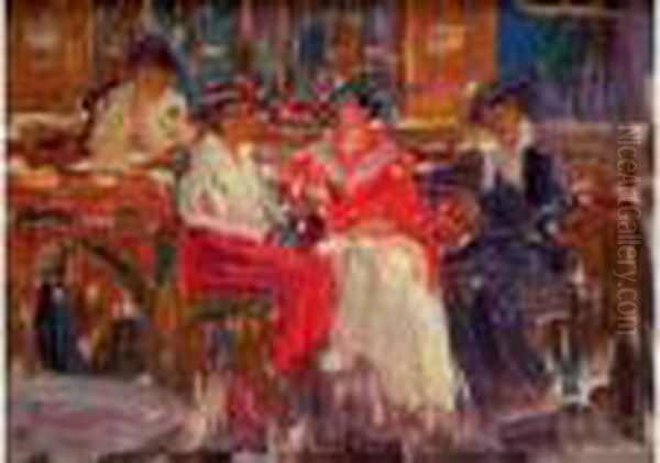 Elegantes Dans Une Brasserie Oil Painting by Elie Anatole Pavil