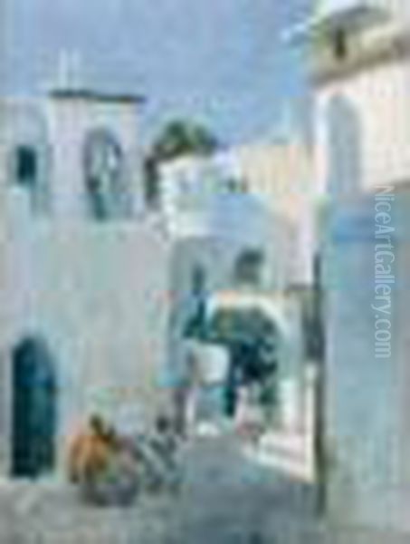 < Rue Tadlaouia, Casablanca (quartier Reserve) >. Oil Painting by Elie Anatole Pavil