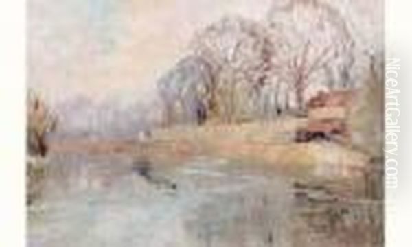 Le Lavoir En Bord De Seine. Oil Painting by Elie Anatole Pavil