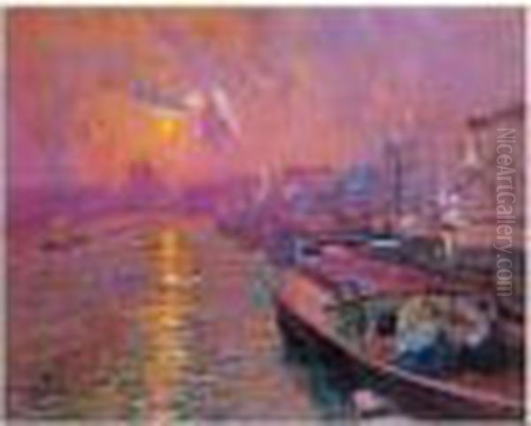 Paris, Effets De Soleil Couchant Oil Painting by Elie Anatole Pavil