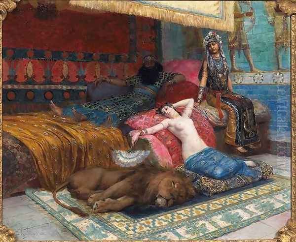 L'esclave et le lion (The slave and the lion) Oil Painting by Georges Antoine Rochegrosse