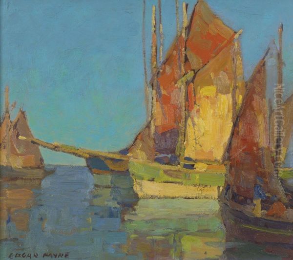 Twin Tuna Boats Oil Painting by Edgar Alwin Payne