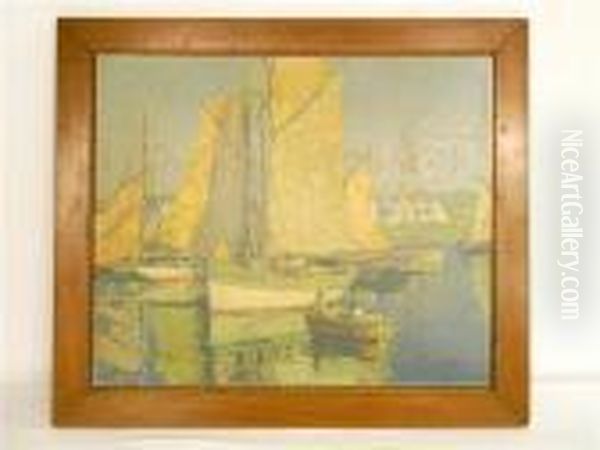 Sailing Ships And Rowboat Oil Painting by Edgar Alwin Payne