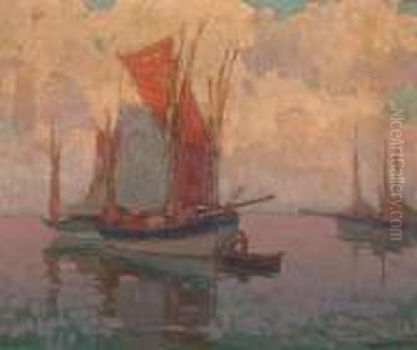 At Anchor, Tuna Boats, Brittany, France Oil Painting by Edgar Alwin Payne