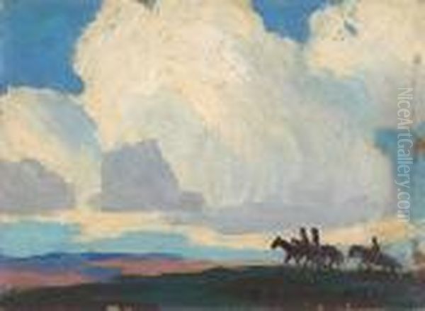 Riders Under The Clouds Oil Painting by Edgar Alwin Payne