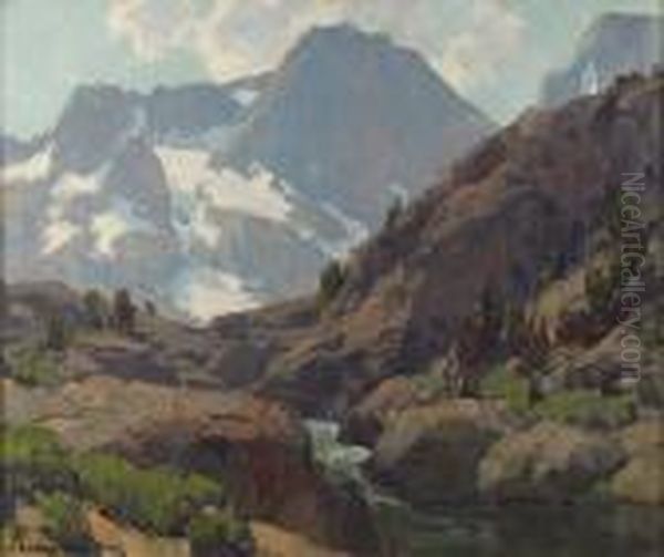 Shadow Creek With Banner And Ritter Peaks Inthe Distance, Western Sierras Oil Painting by Edgar Alwin Payne