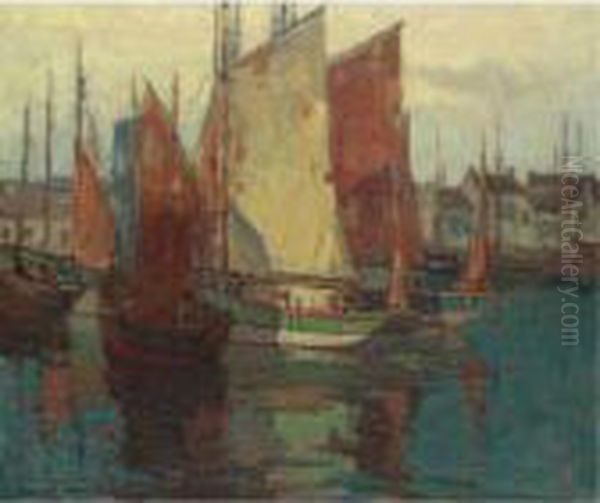 Fishing Boats In The Harbor Oil Painting by Edgar Alwin Payne