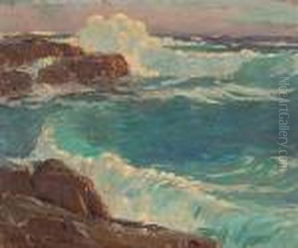 Rough Seas Along A Rocky Coast Oil Painting by Edgar Alwin Payne