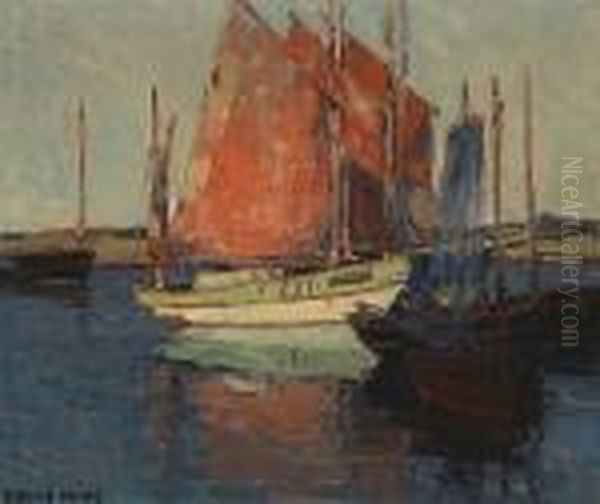 Red Sails, French Tuna Boats Oil Painting by Edgar Alwin Payne