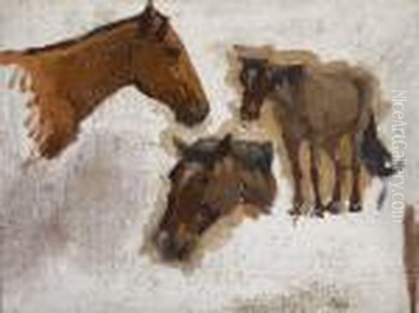 Three Horses Oil Painting by Edgar Alwin Payne