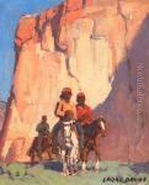 Navajos On Horseback, Canyon De Chelly Oil Painting by Edgar Alwin Payne