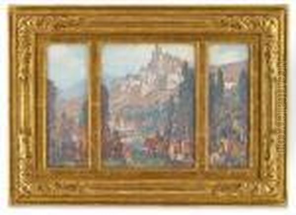 Fantasy Triptych Landscape Oil Painting by Edgar Alwin Payne