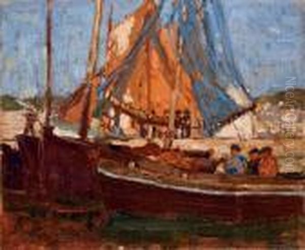 Boats In A Harbor Oil Painting by Edgar Alwin Payne