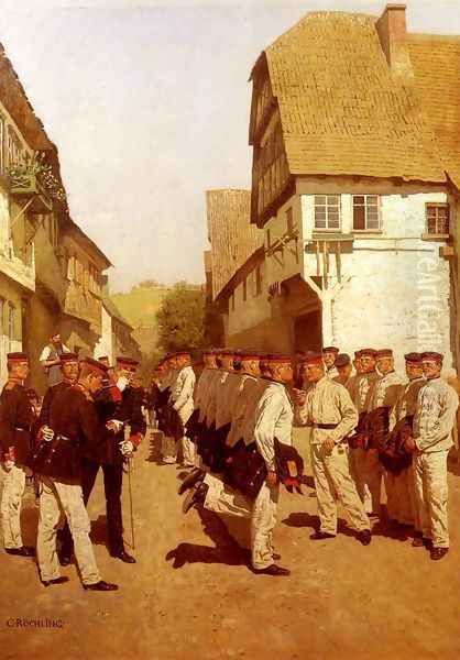 Military Cadets Preparing For Parade Oil Painting by Carl Rochling