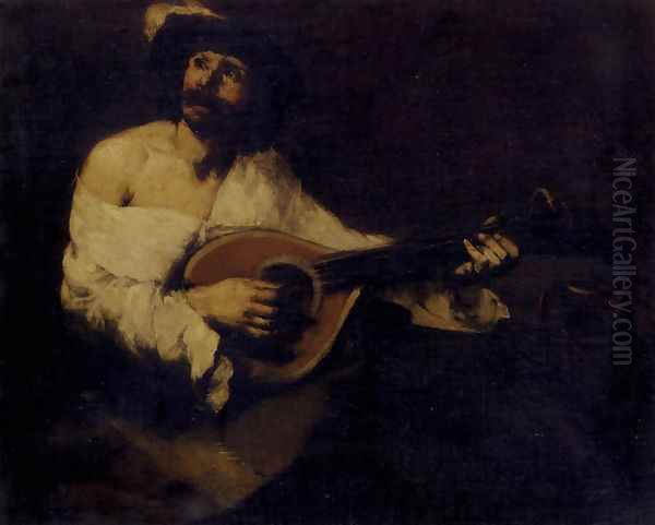 The Mandolin Player Oil Painting by Theodule Augustine Ribot