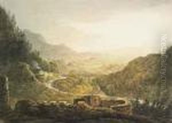 An Extensive Landscape Viewed From A Ruined Castle Oil Painting by William Payne