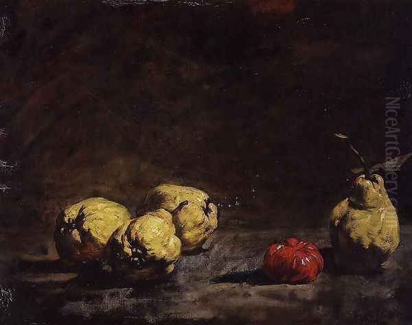 Still Life with Pears and a Qince Oil Painting by Theodule Augustine Ribot