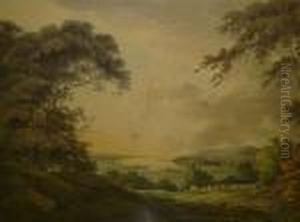 An Extensive Panoramic Landscape Oil Painting by William Payne