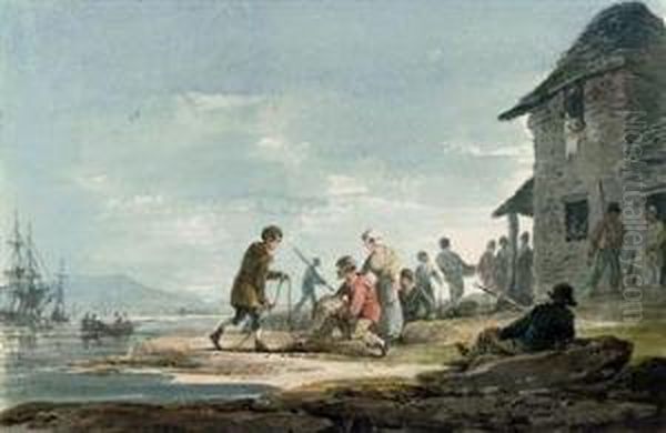 Fishermen At Work On The Foreshore Oil Painting by William Payne