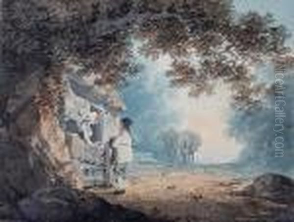 Figures Conversing At A Cottage Gate Oil Painting by William Payne