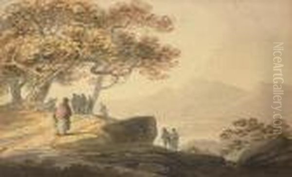 Figures On A Track Above A Bay Oil Painting by William Payne