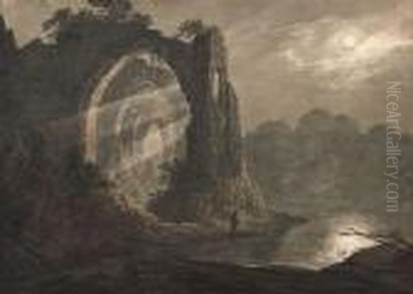 Ruined Abbey By Moonlight Oil Painting by William Payne