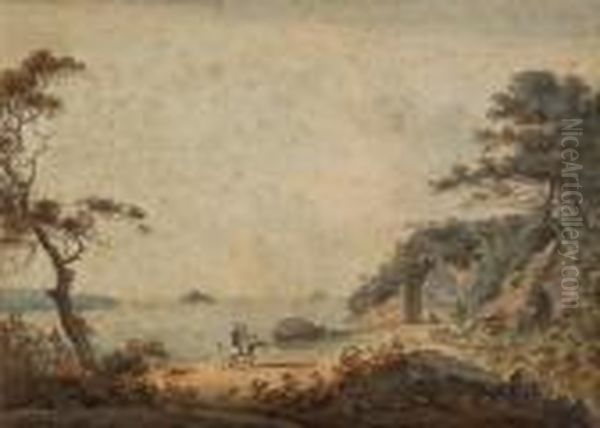 Coastal Scene With Figures On Horseback Oil Painting by William Payne