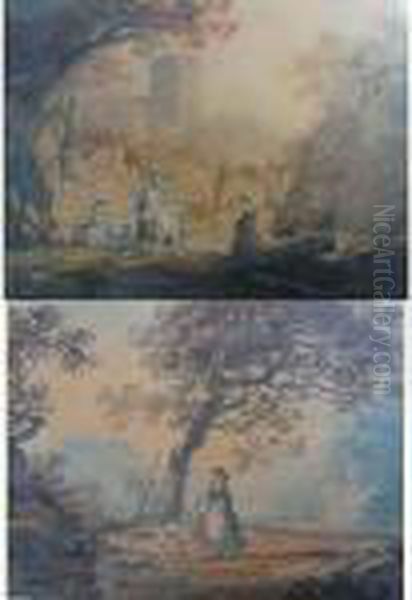 Scenes Galantes Sur Fond Depaysage Oil Painting by William Payne