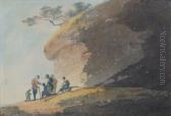 Figures By Arocky Cliff Oil Painting by William Payne