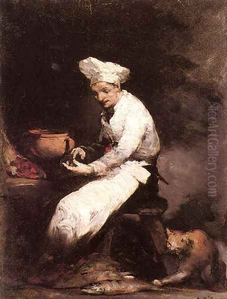 The Cook and the Cat Oil Painting by Theodule Augustine Ribot