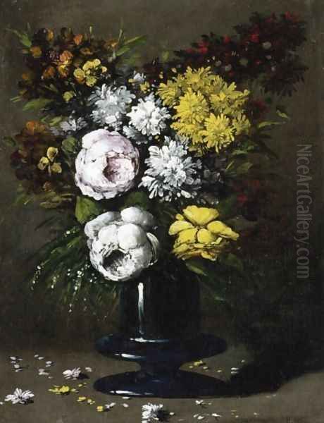 Still Life with Peonies Oil Painting by Theodule Augustine Ribot