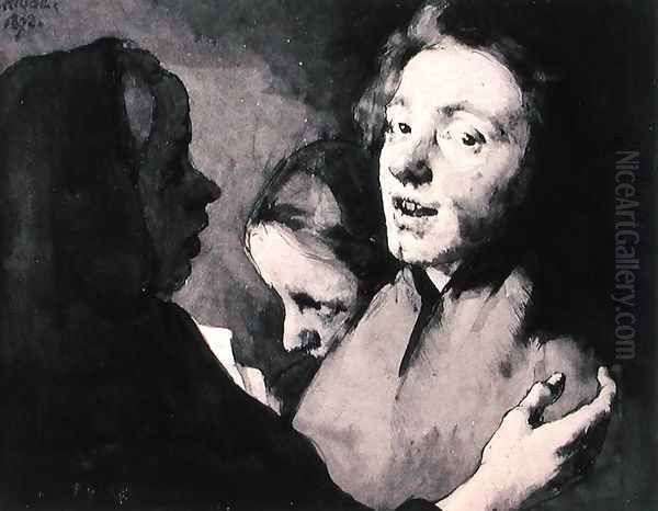 Conversation Piece: Three Heads, 1872 Oil Painting by Theodule Augustine Ribot