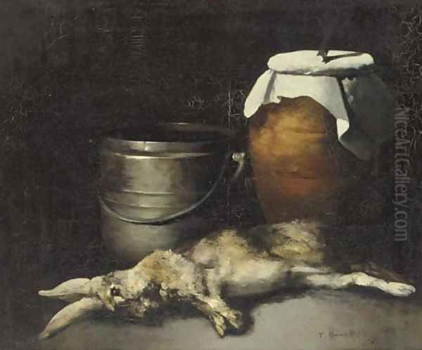 Nature morte au lapin Oil Painting by Theodule Augustine Ribot