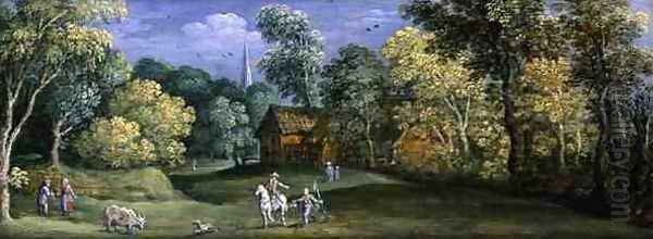 Horseman and peasants in a clearing Oil Painting by Maerten Ryckaert