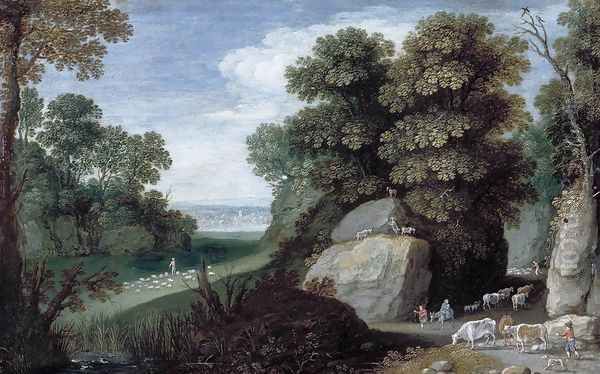 Rocky Pastoral Landscape Oil Painting by Maerten Ryckaert