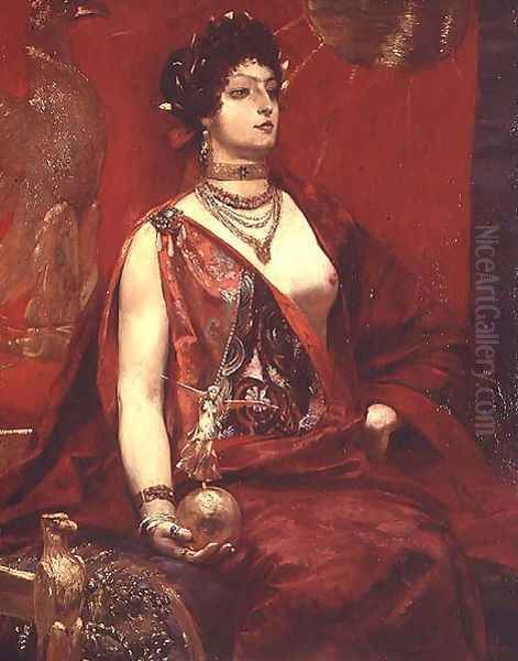 Portrait of a Woman in Red, 1885 Oil Painting by Georges Marie Rochegrosse