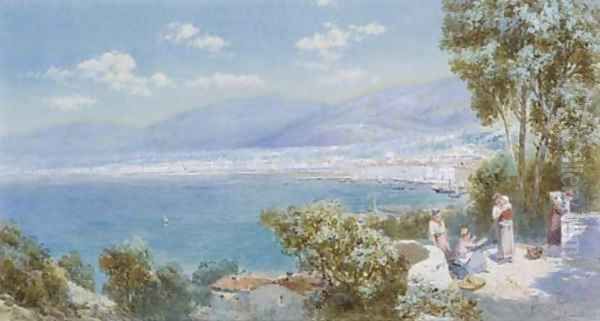 Figures coming from market on the Italian coast Oil Painting by Charles Rowbotham