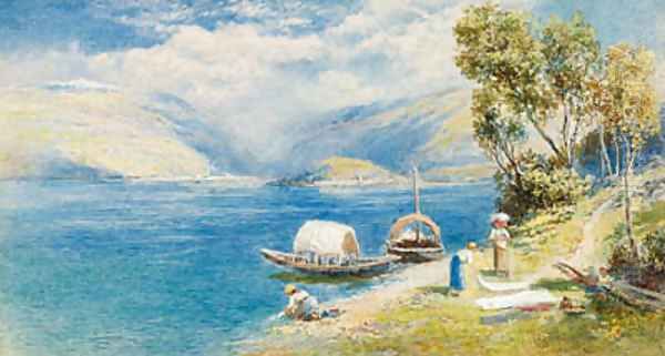 Lake Como with Bellagio in the distance, Italy Oil Painting by Charles Rowbotham