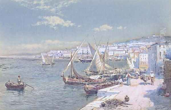 On the waterfront at Naples Oil Painting by Charles Rowbotham