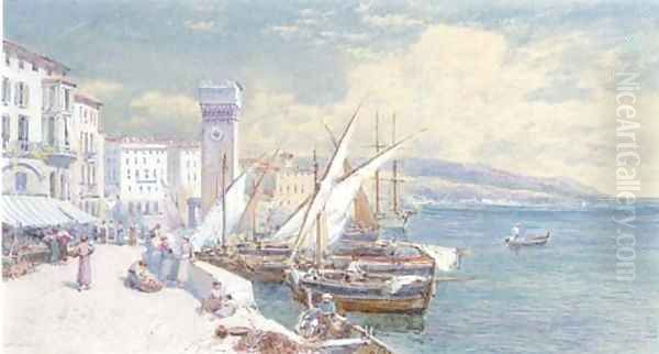 The quay, Savona, northern Italy Oil Painting by Charles Rowbotham