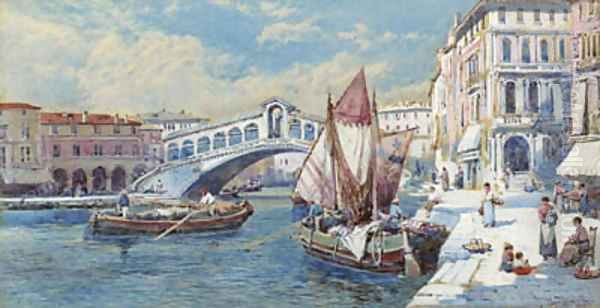 The Rialto Bridge, Venice, Italy Oil Painting by Charles Rowbotham