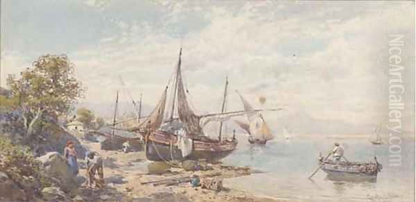 Fishing craft beached on the Neapolitan coast Oil Painting by Charles Rowbotham