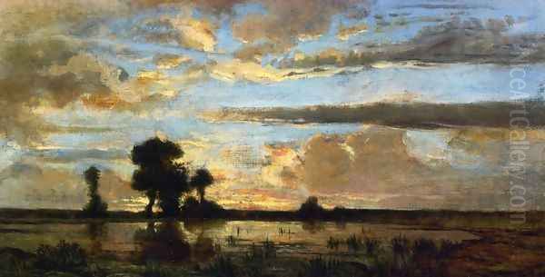 Sunset Oil Painting by Etienne-Pierre Theodore Rousseau