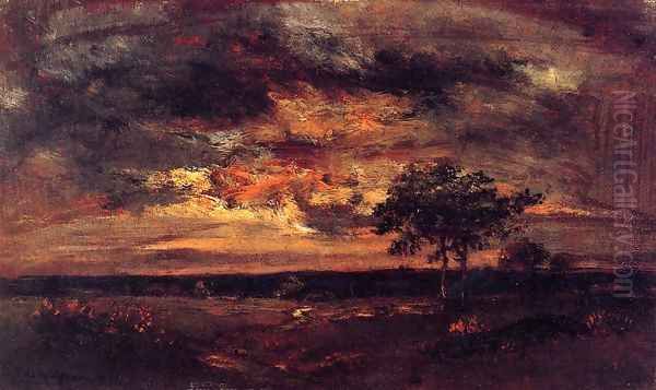 Twilight Landscape Oil Painting by Etienne-Pierre Theodore Rousseau