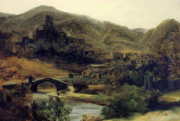 A View of Thiers in the Auvergne Oil Painting by Etienne-Pierre Theodore Rousseau